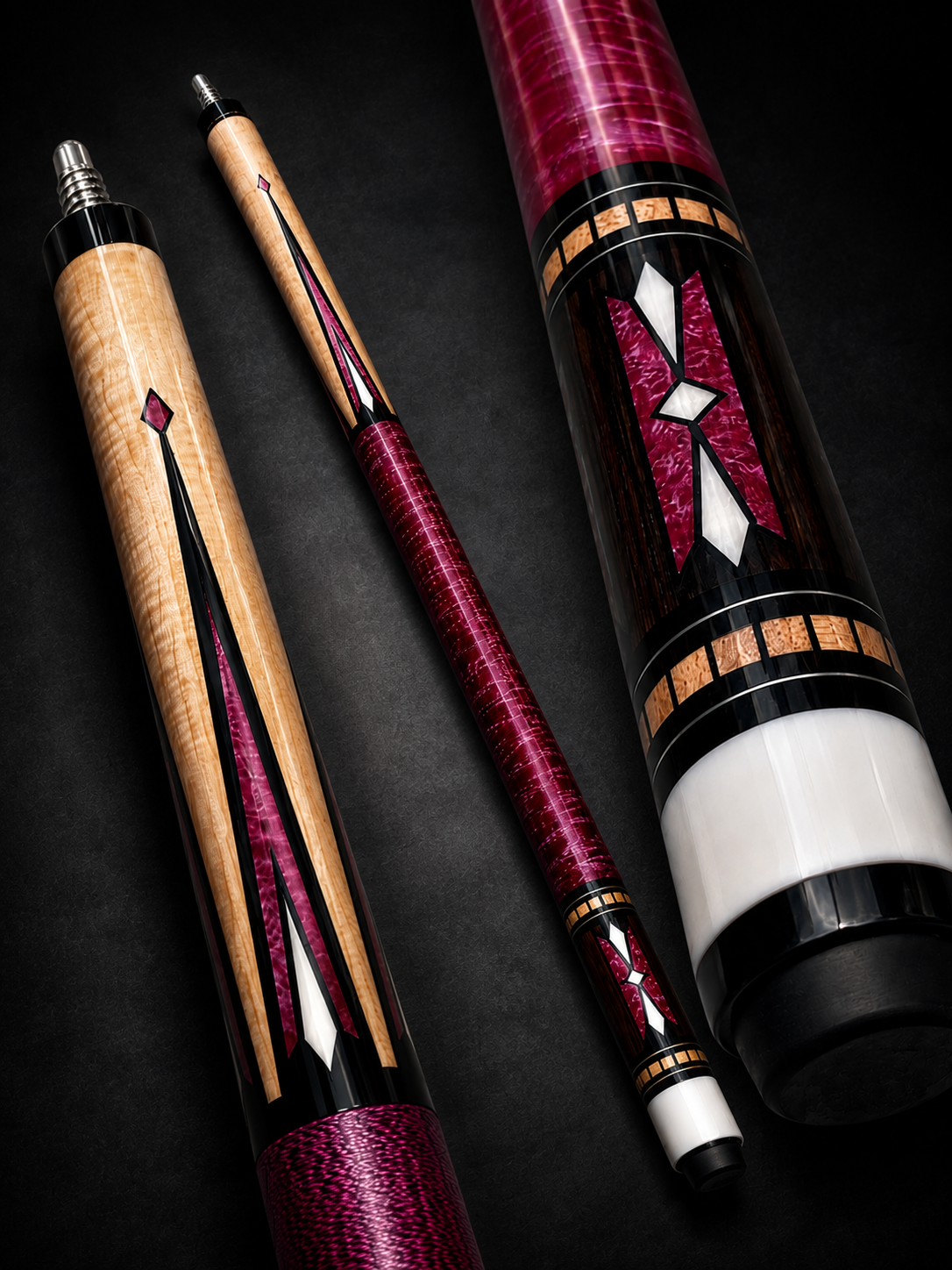 Crimson Elegance – Handcrafted Custom Pool Cue Butt | Cues Master